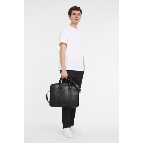 Longchamp Le Foulonné S Bőr Aktatáska Férfi Fekete | 30125DENJ