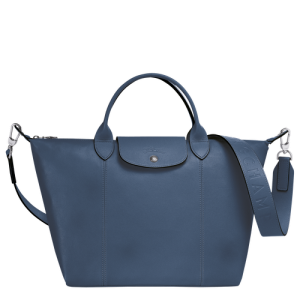 Longchamp Le Pliage Cuir M Bőr Kézitáska Férfi Kék | 51382HTIO